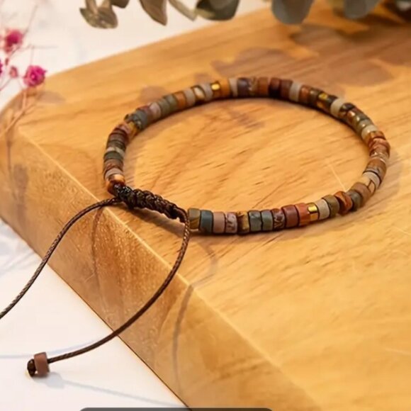 NEW Beaded Bohemian Natural Stone, Adjustable Bracelet. Nature Inspired Style! - Picture 1 of 3
